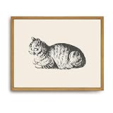 Roslynity Framed Canvas Wall Art Vintage Print Paintings Lying Cat Reclining Boho Animal Catlover Gift Retro Aesthetic Artwork for Home Living Room Bedroom Bathroom Wall Decor (8'x10')