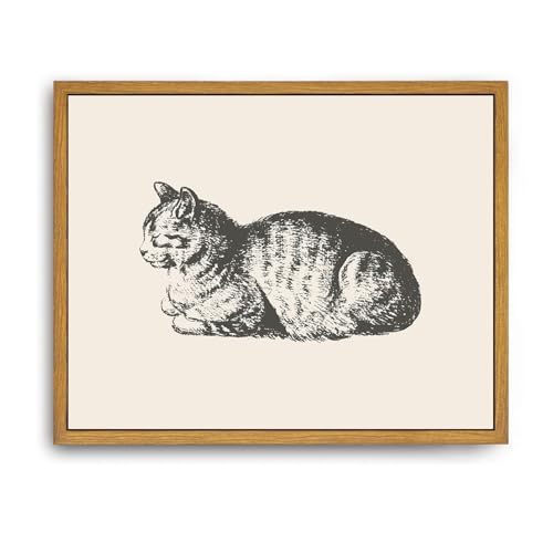 Roslynity Framed Canvas Wall Art Vintage Print Paintings Lying Cat ...
