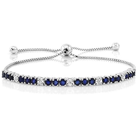 Gem Stone King 925 Sterling Silver Blue Sapphire and White Diamond Tennis Bracelet Jewelry for Women (2.05 Cttw, Gemstone Birthstone, Fully Adjustable Up to 9 Inch) Cover