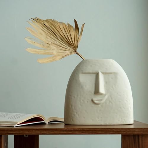 Image of Clay Soul Off-White Ceramic Face Vase Set of 2 - Smile & Blowing Kiss Design | Matte Finish | Handcrafted Flower Vases for Living Room, Table Centerpiece, Pampas Grass | Home & Office Decor