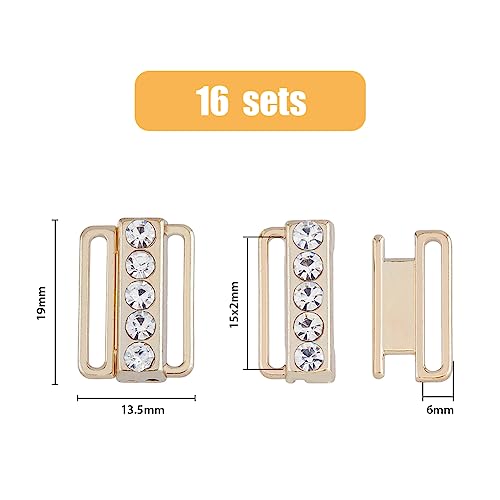 SUPERFINDINGS 16 Sets Bra Rhinestone Clasp Bra Buckles Front Closing Bra/Bikini Hook 19x13.5mm Replacement Hook Clasp Part 19x13.5mm Bra Clip Hook for Bramaking Swimsuit Clothes - Image 2
