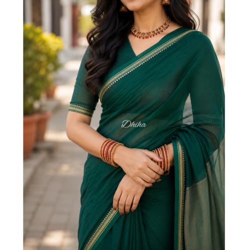 Image of Narayanpet Pure Cotton Avani Border Saree for Women with Running Blouse | Tassels | Traditional Woven Solid Design | Handloom Weave