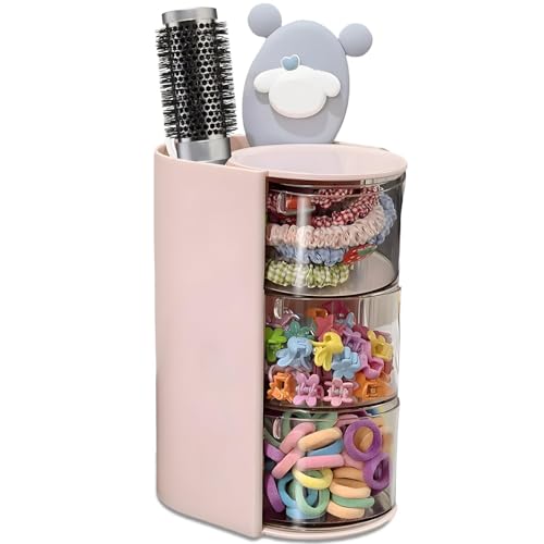 Hair Accessories Organizer 3 Layer Clear Jewelry Organizer 180 Degree Rotatable Cosmetics Holder Plastic Headband Display Stand Scrunchie Holder Organizers Storage for Bathroom Vanity Countertop