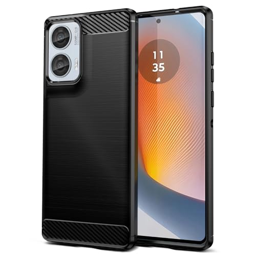 Qiinogow Case Compatible with Motorola Edge 50 Fusion/Moto G85, Slim Fit Phone Cover with Shock-Absorption, Carbon Fiber TPU Rubber Protective Case, Black
