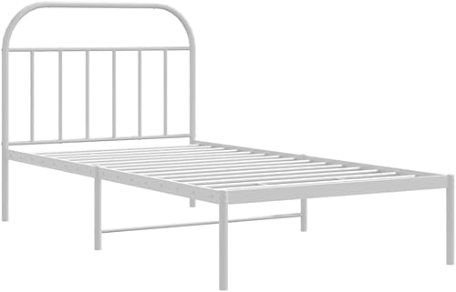 vidaXL Base de cama individual con cabecero, construcción de metal resistente, almacenamiento adicional debajo de la cama, soporta colchón de 39.4 x
