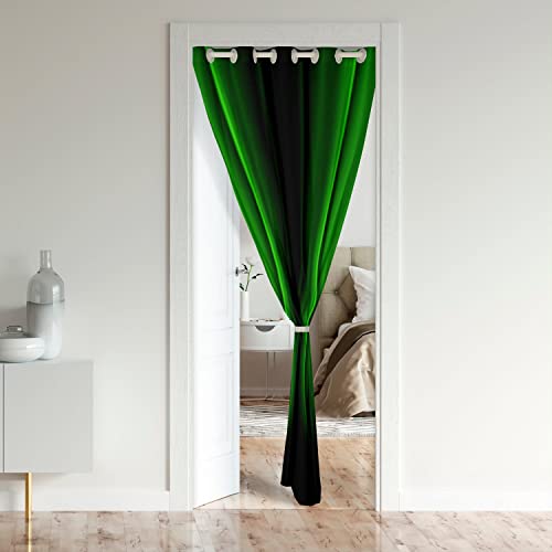 Ombre Green Black Doorway Curtain Privacy Door Cover Curtain Modern Art Privacy Heat Blocking Blackout Thermal InsulatedCurtain Geometric Darkening Blackout Curtains for Bedroom 132x203cm 1 Panel - Image 2