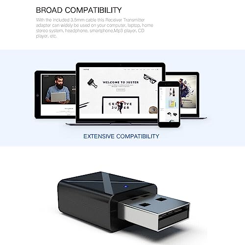 Image of TECHONTO Bluetooth 4.0 Stereo Audio 2in1 Receiver Transmitter Mini Bluetooth AUX RCA USB 3.5mm Jack for TV PC A2 Car Kit Wireless Adapter-Black