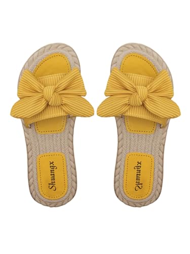 Image of GORGLITTER Women's Bow Flat Sandals Open Toe Slip On Slide Slipper Shoes | Sandals Women Comfortable, Dressy Sandal Women, Y2k Shoes, Dress Slippers for Women, Flats