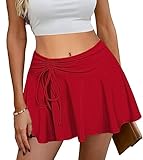 Avidlove Women Pleated Mini Skirt Elastic Waist Skater Skirt Summer Ruffle Lingerie Skirts(Wine Red,XL)