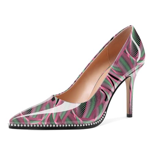 SAMMITOP Womens High Heel Pointed Toe Pumps Slip-on Stilettos Silver