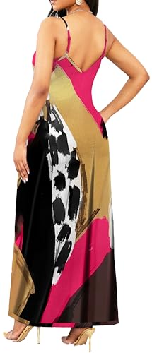 Image of Long Maxi Dresses for Women Sexy Adjustable Spaghetti Strap Floral Beach Summer Dress Casual Sundress with Pockets(Small) Rose Black
