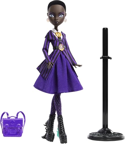 Image of Monster High x Wednesday Doll and Accessories, Bianca Barclay Collectible in Nevermore Academy Uniform with Siren Amulet, Backpack and Doll Stand | Nevermore Academy Uniform, Siren Amulet, Backpack, Doll Stand