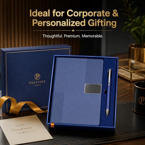 Image of Teak Wood Customized Diary and Pen With Name - 2 in 1 Corporate Gifts Ideas | Perfect Corporate Gifts for Employees & Clients | Premium CorporateGifts for Any Occasion (Blue)
