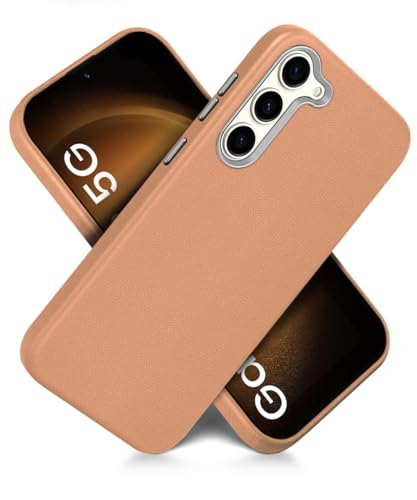 Image of WOW IMAGINE Back Cover for Samsung Galaxy S23 5G | Shockproof Tough Leather Texture Hard Mobile Case | Ultra Slim Non-Slip Grip | Inner Velvet Fabric | Metal Camera Ring - Tan Brown