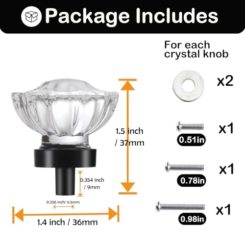 Image of 8 Pack Matte Black Crystal Cabinet Knobs for Drawer,1.5 inch