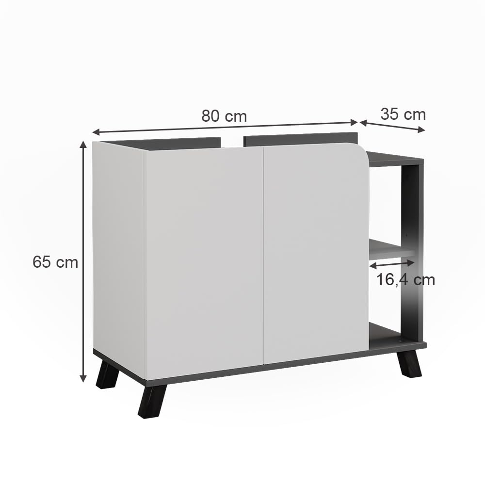 Vicco Mobiletto per lavabo Karen, Antracite/bianco, 80 x 65 cm con 2 porte, per una conservazione salvaspazio sotto il lavandino