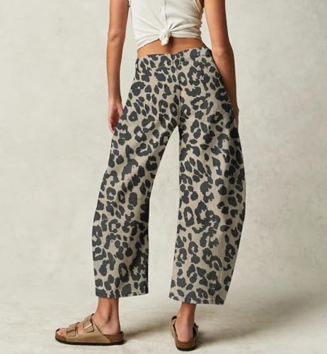 yoeasy Barrel Jeans for Women Casual Mid Rise Leopard Printed Wide Leg Baggy Cropped Denim Trouser Ankle Pants4