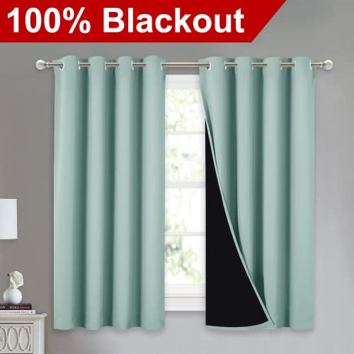 Image of NICETOWN 100% Blackout Curtains 54 inches Long, Double-Deck Completely Blackout Window Treatment Thermal Insulated Lined Drapes for Small Window (Aqua Blue, 1 Pair, 52 inches Width Each Panel)