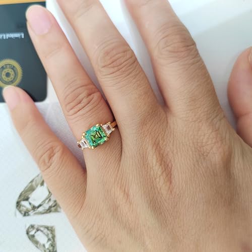 2.0 Carat 7MM Green Moissanite Ring for Women Gift Square Cut Lab Created Diamond Eternal Jewelry 18K Gold Plated 925 Silver Not Fading 6