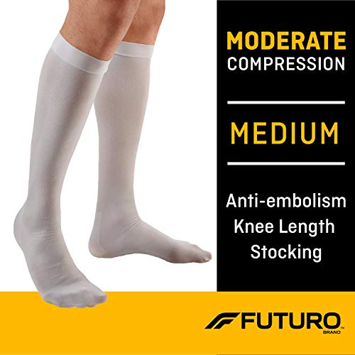 Image of Futuro Anti-Embolism Knee Length Stockings, Moderate Compression, Closed Toe, Medium Regular, White (Pack of 2)