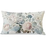 PANDICORN Peony and Hydrangea Floral Throw Pillow Cover 12x20 Inch Blue Flower Outdoor Rustic Farmhouse Grandmillennial Decor Spring Summer Lumbar Decorative Pillow Case Decoration for Sofa Couch