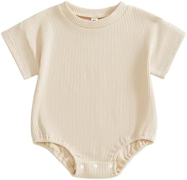 Merqwadd Baby Summer Bubble Romper Infant Boy Girl Short Sleeve Onesie Oversize Cotton T-shirt Bodysuit Top