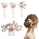GGUFAY 4 Stücke Strass Haarkämme,Braut Hochzeit Haarkämme,Rosa Blumen Perlen Haarnadel Kristall Haar Accessoires,für Frauen Mädchen Party Abschlussball Brautjungfern Blumenmädchen