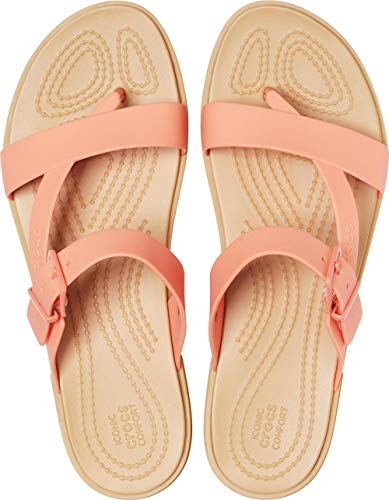 Image of crocs Women's Tulum Toe Post W Grapefruit /Tan Fashion Sandal-6 UK (W8) (206108)