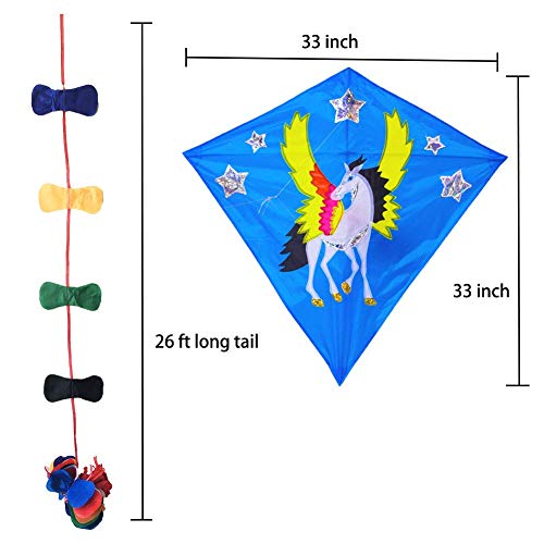ZHUOYUE Kids Kite Easy Flyer Single Kites ,Quality Fabric Large Diamond Kite with Long Tail and Flying Tool