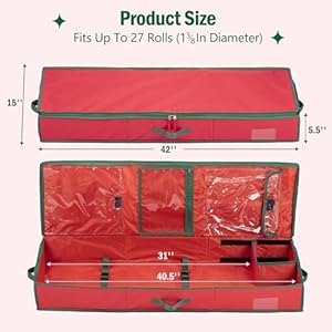 EXLIFBAG Wrapping Paper Organizer Storage for Christmas Gifts Wrapping Pape, Fits Ribbon, Ornaments, Holiday Accessories, 40" EXLIFBAG Wrapping Paper Organizer Storage for Christmas Gifts Wrapping Pape Fits Ribbon Ornaments Holiday Accessories 40