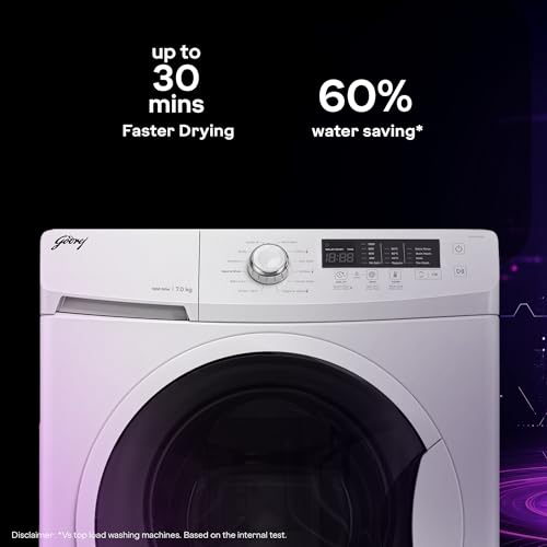 Image of Godrej 8 Kg 5 Star, AI Powered, Inbuilt Heater, Fabrisafe Drum, Eco Wash, Unbalanced Load Sensor, Stain wash, Fully Automatic Front Load Washing Machine (WFEON CRS 8012 5.0 FKEDM GLWH, Glacial White)