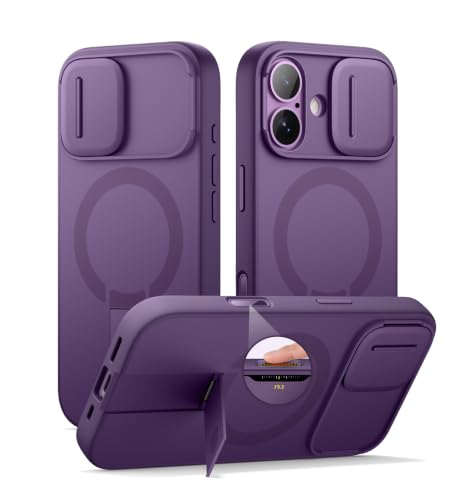 Image of SURITCH for iPhone 17 Case with Camera Control Cover, Camera Slide Cover and Adjustable Kickstand, Compatible with MagSafe, Shockproof Bumper Protective Cases 6.3 Inch, Dark Purple