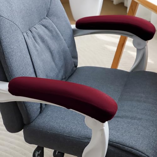 Image of HOKIPO 'SereneSolids' 140 GSM Armrest Covers for Office Chair (Elastic Style), 1 Pair, Burgundy (AR-5933-BRGN)