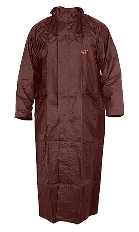 sf shakumbhari fab Brown Men's Polyester Double-Layer Long Raincoat Poncho with Pockets, Adjustable Cap and Cover- X-Large Size-picture-31