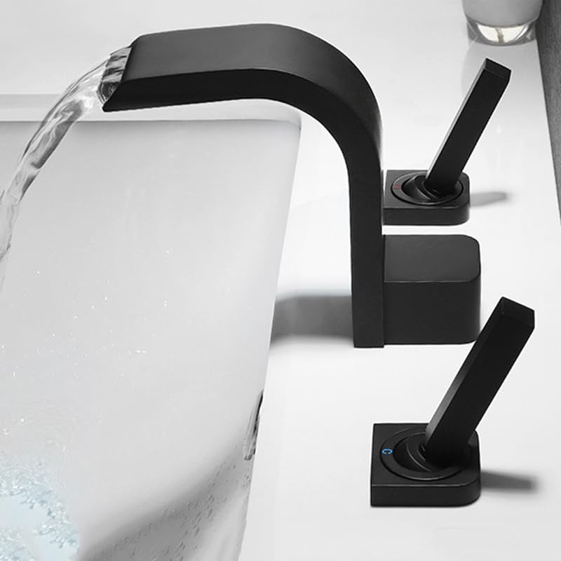 Robinet de lavabo double trou design cascade en finition chromée argentée durable