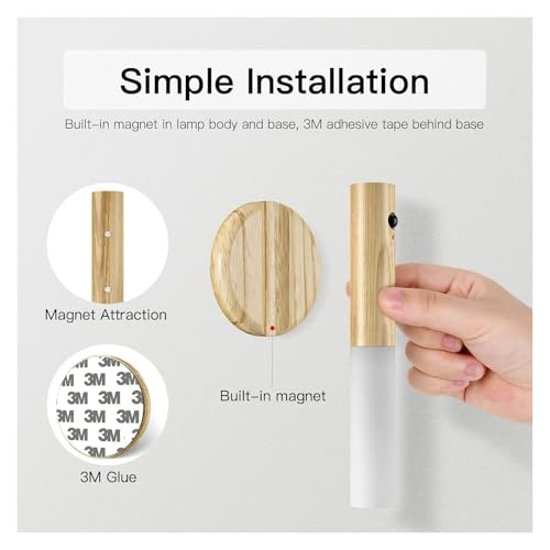 Aplique de pared LED recargable de madera blanca con sensor de movimiento, pack de 3 unidades 7