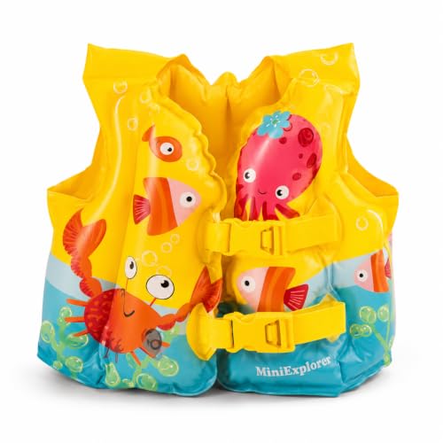Image of Mini Explorer Inflatable Swim Vest for Kids - Adjustable Safety Float Jacket for Boys Girls, Pool and Beach Swimming Trainer Vest for Toddlers, Lightweight Portable Water Safety Gear