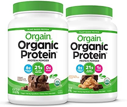 Orgain Bundle - Chocolate and Chocolate Peanut Butter Protein Powder - (20 Servings each) Vegan, Low Net Carbs, Made without Dairy, Gluten and Soy