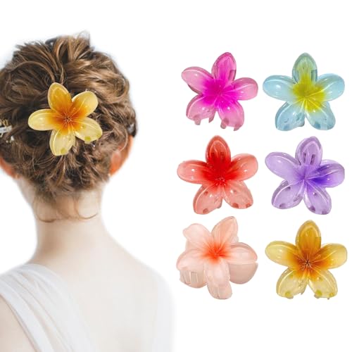 Chunlinlaoda, 6 fermagli per capelli a forma di fiore hawaiano, fermaglio per capelli da donna, fermaglio per capelli sottili