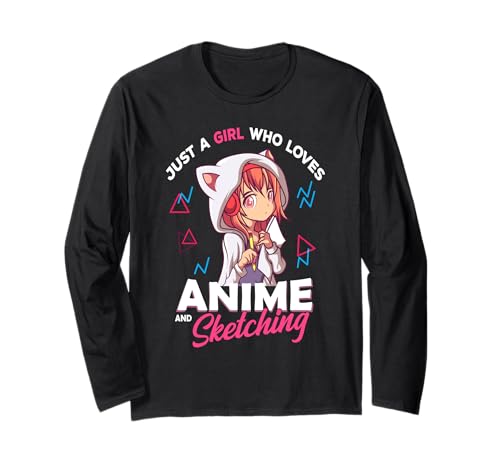 Just A Girl Who Loves Anime e Sketching Disegno Otaku Regalo Maglia a Manica