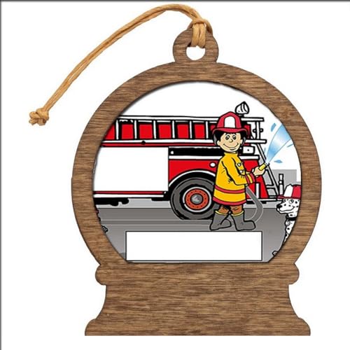 PrintedPerfection.com Personalized Fire Fighter - Male Wooden Snow Globe Shaped Christmas Ornament