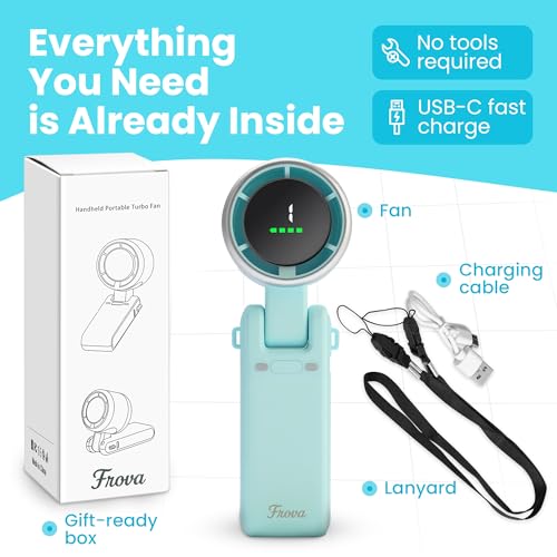 FROVA Zephyrus Portable Handheld Fan – 5200 mAh USB‑C Rechargeable, 5‑Speed Quiet Brushless – Foldable Pocket‑Size with Stand, Lanyard & Pouch by FROVA - Used condition - Image 5