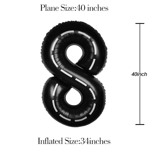 Image of Race Car 40 Inch Black 8 Big Large Helium Balloon Number 0-9 | Track Giant Digital 8th Foil Mylar Party Balloons for Men Birthday Car Theme Party Anniversary Graduation Decorations