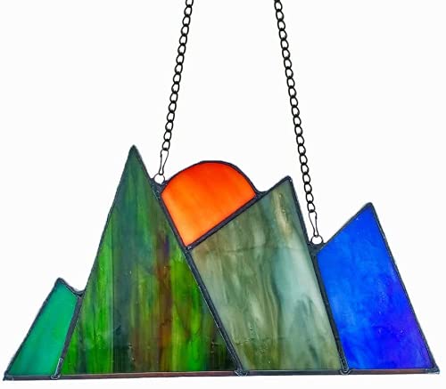 HAOSUM Rocky Mountain Stained Glass Window Hangings ï¼ŒStained Glass Panel Smokey Mountains Ornament Gift (3.7"Ã—6.9") (Rocky Mountain)