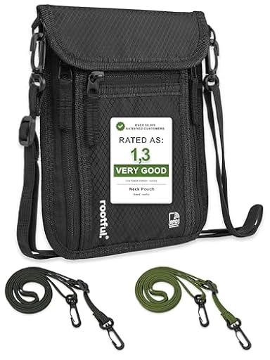 rootful.® Portadocumentos de Viaje RFID – Cartera de Cuello Impermeable con Correa Ajustable, para Pasaporte, Documentos, Dinero, Smartphone y más, con 6 Bolsillos para Hombre y Mujer | Ya disponible en tu tienda friki favorita! En mundofriki.es!