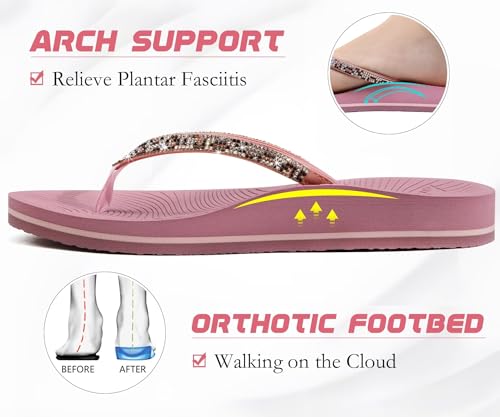 Image of KuaiLu Women's Rhinestone Flip Flops Arch Support Yoga Mat Cushion Sandals