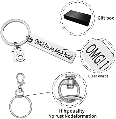 Dacitiery 18th Birthday Gifts for Boys and Girls, 2Pcs 18th Birthday Keyring, 18th"OMG! I'm an Adult Now!" Keychain Present with Gift Box for Birthday Best Friends Daughter Granddaughter