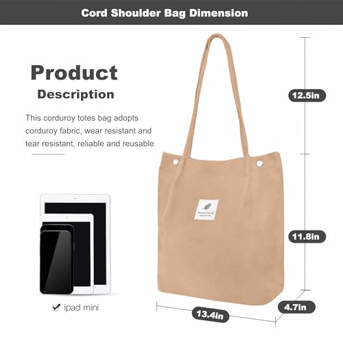 ALUWU Corduroy Tote Bag for Women Canvas Shoulder Purse Cord Handy Bag with Inner Pocket3