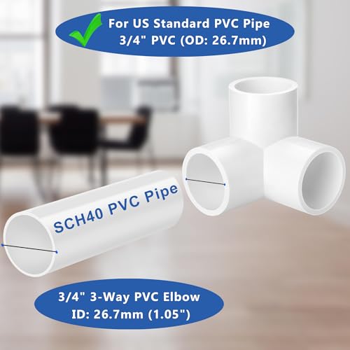 3/4 inch PVC Fitting 3-Way, 6-Pack Tee Elbow Connectors, ZhiYo Furniture-Grade SCH40 PVC Pipe Fittings for Greenhouse, Frames, Sheds, Pet Beds, Pet Enclosures, Hydroponic and Tent Structures - Thumbnail 3