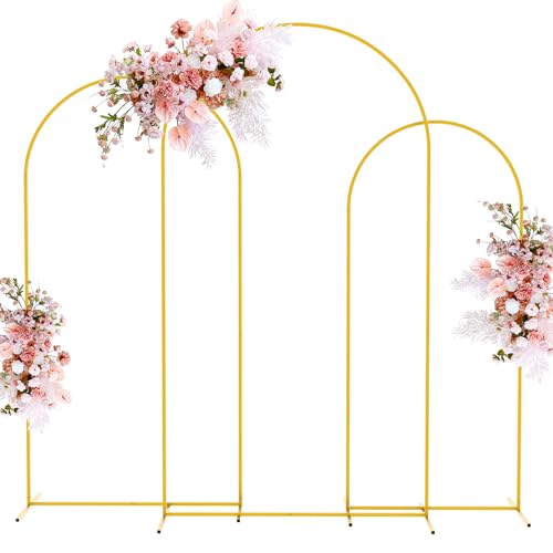 Putros Set di 3 supporti ad arco in metallo color oro per matrimonio (2,7 m, 1,8 m, 1,8 m) cornice quadrata ad arco per decorazione di feste di compleanno